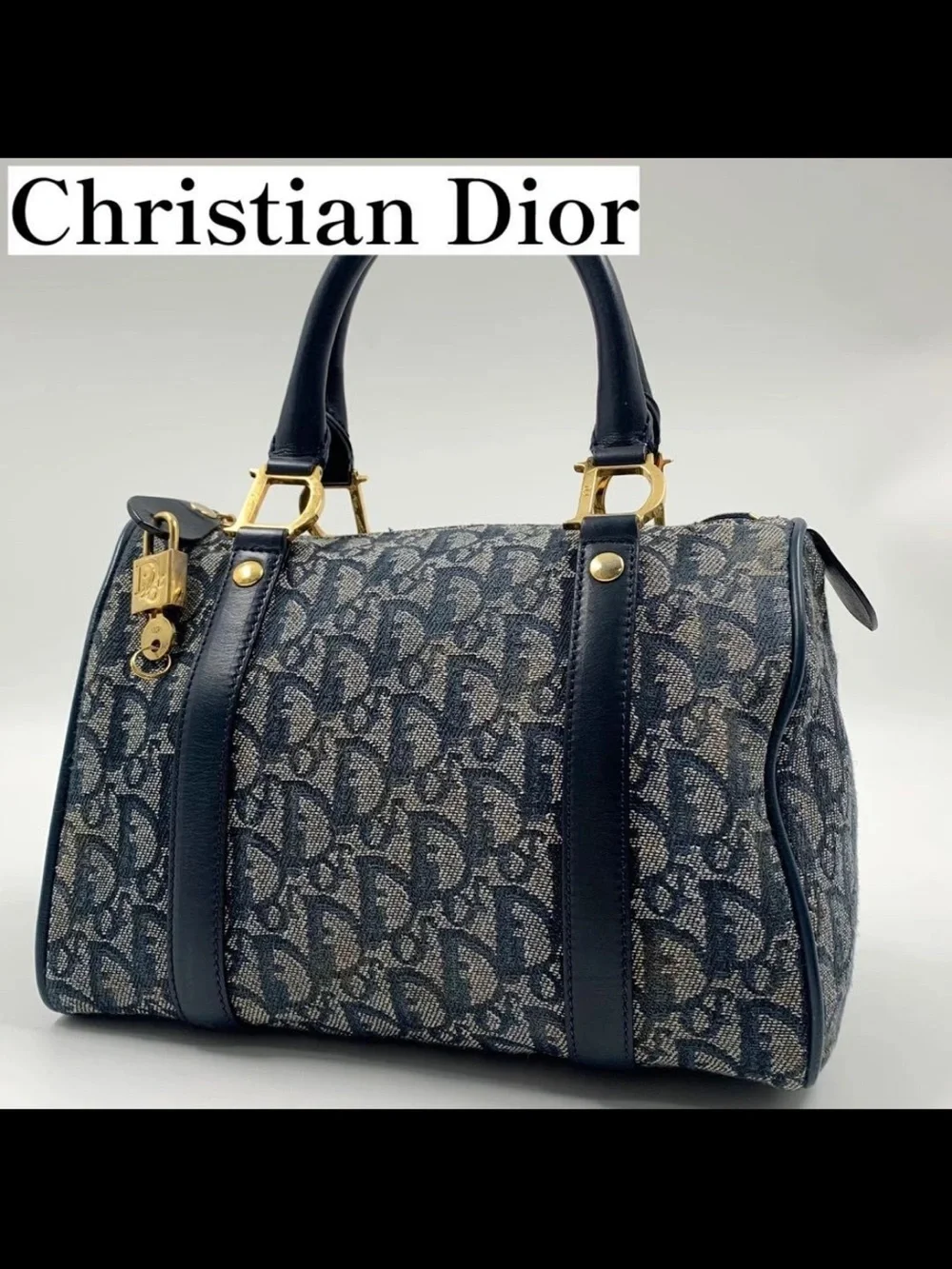 Dior Blue Monogram Canvas Satchel with Gold Hardware